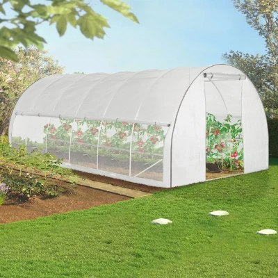 Imagen de IDMarket Invernadero de túnel jardín, 18 m², blanco elevable, con mosquitera