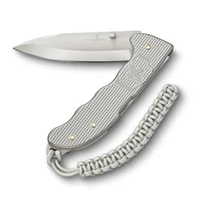 Imagen de Victorinox navaja suiza de bolsillo Hunter Evoke Alox, plegable outdoor, 5 funciones, incl. hoja 10 cm y colgante paracord, color plata