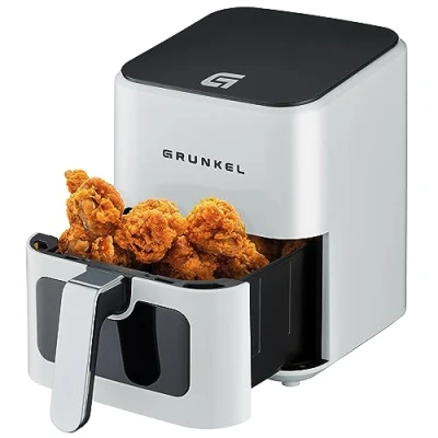 Imagen de Grunkel Freidora aire Air Fryer 4 Litros y 7 programas. WEF. Panel de control digital Multifunción ventanal visualización retroiluminada. Temporizador 60 minutos sin aceite (Blanco)