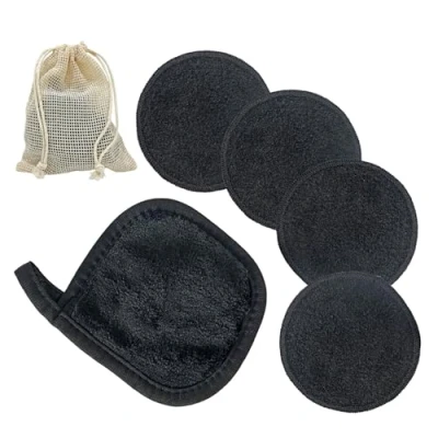 Imagen de LAC 4 Piezas Discos Desmaquillantes Reutilizables de Bambú, 1 Toalla Cara Limpieza Facial con Bolsa Lavandería Algodones