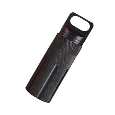 Imagen de Vogueing Tool Pastillero a prueba de agua Contenedor EDC Cápsula supervivencia metal para acampar Escalada Ciclismo Senderismo (cabeza redonda, negro)