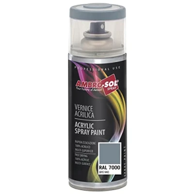 Imagen de AMBRO SOL Pintura acrílica en spray, color Gris Vaio, RAL 7000, resultado profesional múltiples superficies, exteriores e interiores, 400 ml