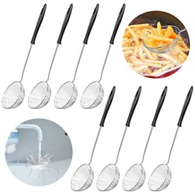 Imagen de Ticeed Juego de 8 piezas Espumadera Alambre Acero Inoxidable con Patrón madera Colador para Freír, Filtrar Alimentos (28.5cmx 7.8cm) Cocina