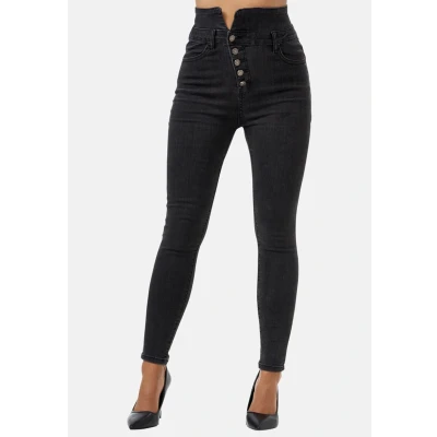 Imagen de Elara Ladies Jeans Stretch Elastic Push Up Chunkyrayan JS999 Negro 44 (2XL)