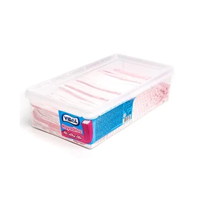 Imagen de Vidal Golosinas. Rayaditos fresa. Regaliz Relleno con intenso sabor a Color Rosa y blanco. Bandeja 200 unidades