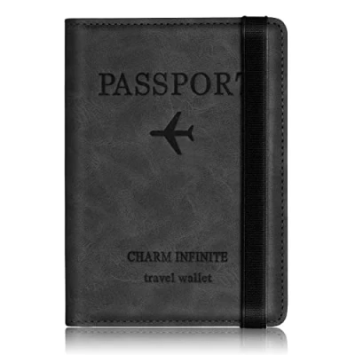 Imagen de Funda Pasaporte, Portadocumentos Viaje de los Billetera Documentos Portátiles con Bloqueo RFID, Travel Essentials, Porta Pasaporte para Mujeres y Hombres (Negro)