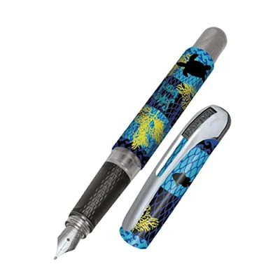 Imagen de Online Pluma estilográfica ergonómica Ocean para la escuela/universidad, punta media sólida, parte de agarre suave cartuchos tinta estándar, recargable, ideal principiantes, alumnos y
