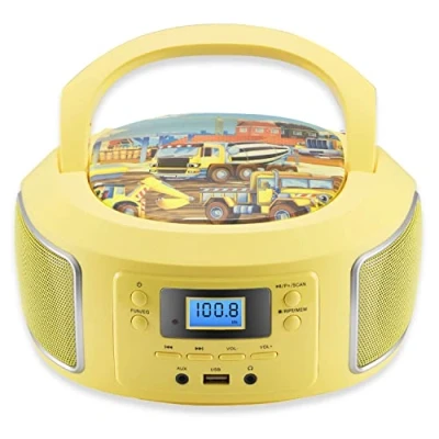 Imagen de Boombox portátil Radio FM AUX In CD/CD R USB Conector para auriculares Sistema compacto Reproductor de CD estéreo infantil (amarillo glamo)
