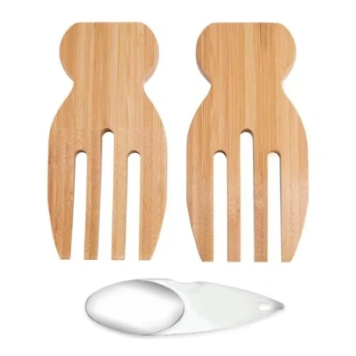 Imagen de ZBHDEYG 2 pinzas para ensalada, 1 cuchara, cuchara de ensalada madera, cubiertos tenedor servir, juego servicio utensilios