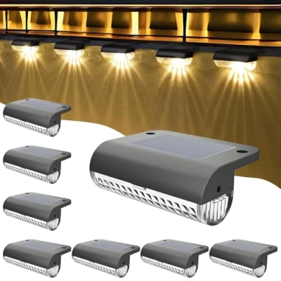 Imagen de Anmossi Luces Solares Jardin,8 Piezas para Exteriores,Luces Terraza Impermeables,Iluminación LED Escaleras,Escalones,Vallas,Patios,Terrazas,Marrón,Cálida Blanco