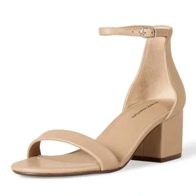 Imagen de Amazon Essentials Sandalia de Tacón Dos Tiras Mujer, Beige Cuero Imitación, 42 EU