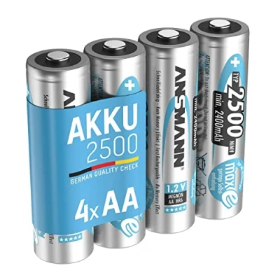 Imagen de Ansmann 5035442 Pack de 4 Pilas Recargables (NiMH, maxE+, Mignon AA, Tipo 2500 mAh), Gris