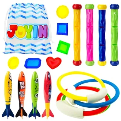 Imagen de JOYIN Juguetes de Buceo 18 Piezas Juegos Agua Verano Piscina para Nadar bajo el Conjunto Entrenamiento Torpedo Bandit