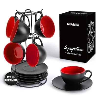 Imagen de MIAMIO Juego de 6 tazas cafe Capuchino 175 ml Colección Le Papillon (Rojo)