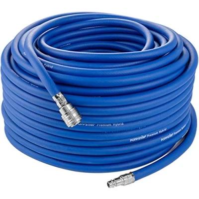 Imagen de Poppstar Manguera Compresor Aire 50m (PVC híbrido con tejido, diámetro interior 9,2mm acoplamiento rápido y conector de manguera), hasta 20 bar, azul