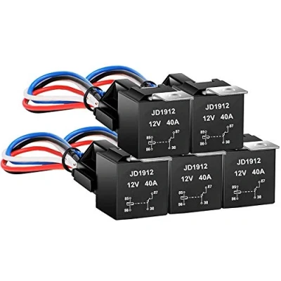 Imagen de Gebildet JD1912 12V 40A Relé de Coche con 12AWG Arnés Enchufes, 4Pin Terminal SPST Vehículo Auto Barco Carro Relay Relais Relés, Etiqueta Color Cables, Paquete 5