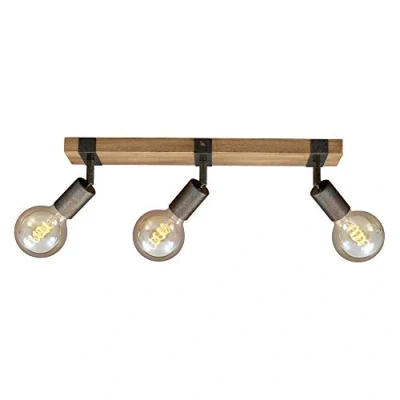Imagen de BRILONER focos de techo vintage, giratorios y orientables, 3X E27, madera, lampara techo, rustica, led interior 48x10x9cm, 2900 031, Metal Oscuro