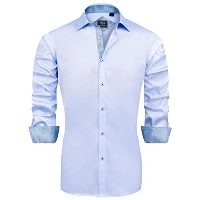 Imagen de J.VER Camisas de Vestir Hombre Manga Larga Camisa Algodon Formales Negocios Casual Ligeramente Elásticas Fácil Hierro Talla Grande
