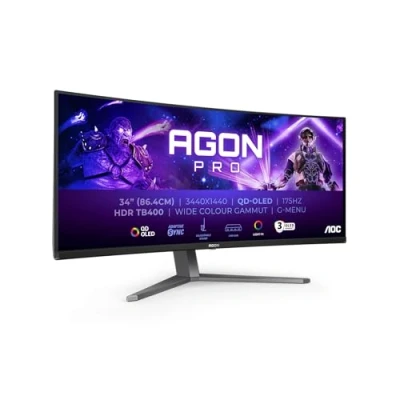 Imagen de AOC Agon Pro AG346UCDAM Monitor Gaming Curvo OLED WQHD de 34 Pulgadas, 175 Hz, 0,03 ms, FreeSync Premium Pro, Comp. G Sync, HDR400 (3440x1440, 2X HDMI, DisplayPort, USB Hub) Negro
