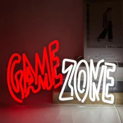 Imagen de YUEYYNS Game Zone Señal de Neón Zona Juego Letreros Neon Fuente Alimentación USB con Interruptor Adecuado para fiestas, salas deportes electrónicos, carteles iluminación fiestas