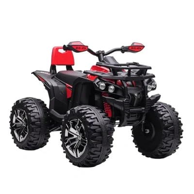 Imagen de HOMCOM Quad Eléctrico 12V para Niños +3 Años con 2 Motores Faros Música Neumáticos de Suspensión Botones Avance y Retroceso Vehículo a Batería 100x65x73 cm Rojo