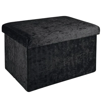 Imagen de INTIRILIFE Banco Plegable 49x30x30cm en Negro Asiento Cubo con Espacio de Almacenamiento y Tapa Funda Terciopelo reposapiés Caja arcón Taburete