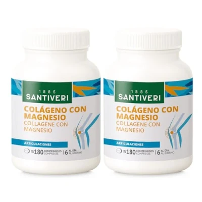 Imagen de SANTIVERI Quanticum Colágeno con Magnesio, Complemento Alimenticio y Vitamina C, Contribuye a Mantener Articulaciones en Condiciones Normales Pack de 2 x 180 Comprimidos