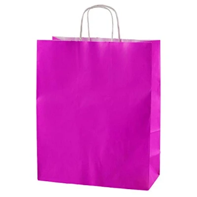 Imagen de Thepaperbagstore 10 Bolsas De Papel Colores, Reciclables Y Reutilizables, con Asas Retorcidas, Fucsia Mediana 250x110x310mm