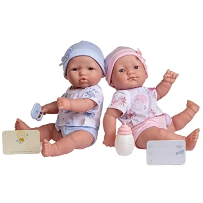 Imagen de JC TOYS Gemelos La Newborn recién Nacidos 30 cm, de Vinilo Suave, Incluye Chupete y biberón, Rosa Azul, Ideal para Jugar, diseñados en España por Berenguer, + 2 años