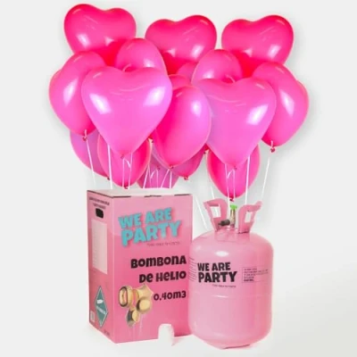 Imagen de Pack Romántico: bombona de helio maxi + 50 globos látex Corazón Rosa