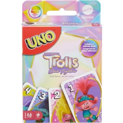 Imagen de Mattel Games UNO Trolls 3: Juego de cartas para niños, adultos y noche juegos con personajes regla especial