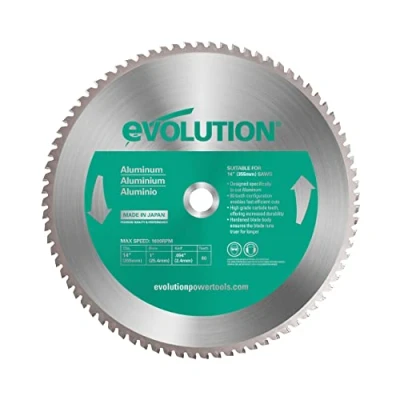 Imagen de Evolution 355mm A355TCT 80CS Hoja de sierra para cortar aluminio metal con punta carburo 80 dientes que casi no genera calor, rebabas ni chispas