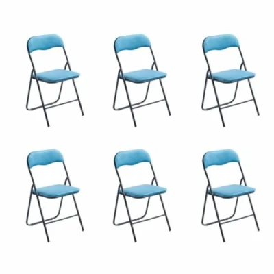 Imagen de Hooma Juego de 6 sillas plegables interior, silla plegable cómoda, cocina, comedor, oficina, recepción, terciopelo y metal, color azul