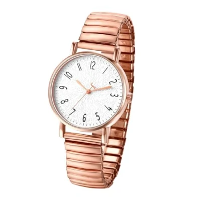 Imagen de JewelryWe Reloj Elástico Cómodo Mujer: Relojes de Moda Cuarzo Analógico Correa Flexible Acero Inoxidable Esfera con Números Arábigos Fácil Lectura para Ocio Deporte Negocios Regalos