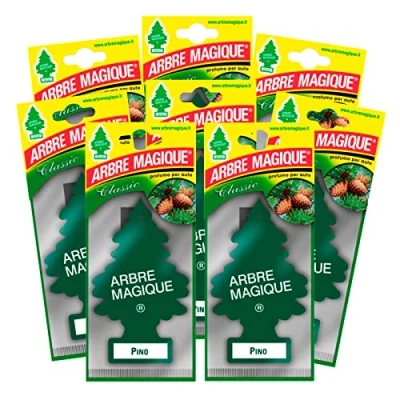 Imagen de Arbre Magique Mono, ambientador para coche, fragancia de pino, aroma envolvente y fresco, duración hasta 7 semanas, fabricado en Italia, paquete 8 unidades