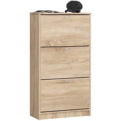 Imagen de Zapatero con 3 compartimentos akord roble sonoma 60 cm puertas basculantes frente en color 60x28,5x113