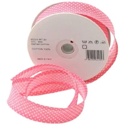 Imagen de Inastri Cinta bies de algodón, 25/5/ 5 mm, Color Rosa con Lunares Blancos 264
