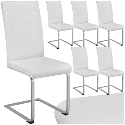 Imagen de TecTake® Conjunto de Sillas Comedor, Diseño Moderno, Asiento y Respaldo Acolchado, Piel Sintética, Ergonómico, Ligero, Montaje Rápido, Cocina, Silla Comedor 6 Blanco