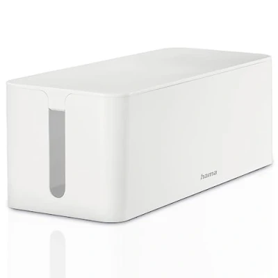 Imagen de HAMA Caja de Cables Maxi (Caja para regleta, fácil gestión Cables, Oficina, Escritorio, hogar, Almacenamiento Cargadores, Discos Duros, etc., con Patas Goma), Color Blanco