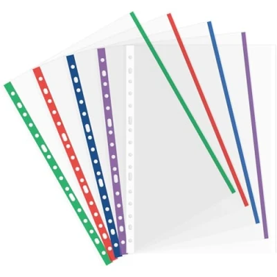 Imagen de Grafoplás Bolsa 25 Fundas Multitaladro Borde Colores Surtidos Tamaño Folio Acabado Cristal Lomo Reforzado Polipropileno Extra Perfecto Material Oficina y Escolar para Archivador Anillas