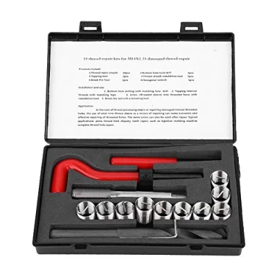 Imagen de kit de reparación roscas 15 piezas, herramienta inserción roscada llave rosca acero inoxidable 2D M14x1.25 longitud, Helicoil conversión unidades métricas