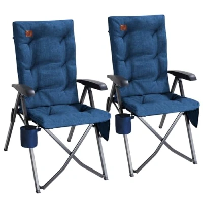 Imagen de EVER ADVANCED silla de camping plegable, respaldo ajustable en 4 posiciones hasta 150 kg, plegable 6 cm grosor, acolchada, con bolsillo lateral, soporte para bebidas, jardín