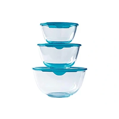 Imagen de Pyrex® Prep &amp; Store Juego de 3 cuencos cristal resistentes con tapa (0,5 L, 1 2 L), sin BPA