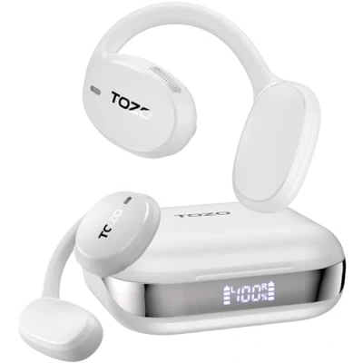 Imagen de TOZO OpenEgo Auriculares Inalámbricos Bluetooth 5.3 Ultraligero con ENC Llamada 16.2mm Controlador ORIGX Acústico EQ Ajuste 80H Reproducción USB Tipo C IPX5 Blanco