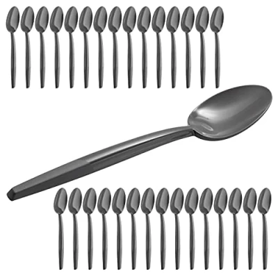 Imagen de Grizzly Juego de cubiertos reutilizables I 30 cucharas soperas Resistentes y aptas para lavavajillas 100% reciclables camping color antracita