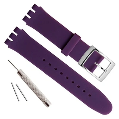 Imagen de Bañado en Plata Hebilla de Acero Inoxidable Resistente al Agua Correa Reloj Goma Silicona Banda (19mm, Violet)