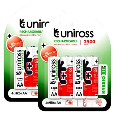 Imagen de Uniross pilas recargables Hybrio Stilo AA / HR6 Ni MH 1,2 V 2350 mAh 2 blísters de 4