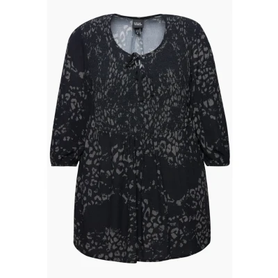 Imagen de Ulla Popken Smocked Leopard 3/4 Sleeve TEE Blusa, Mujer, Talla: 48/50, Black