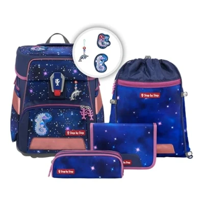 Imagen de Step by Space Reflect 5TEILIG Juego de mochilas escolares para niños, Talla: One Size, Star seahorse zoe