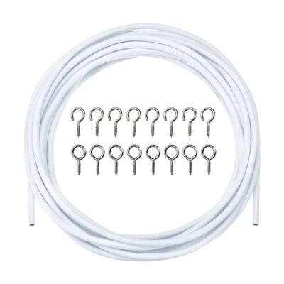 Imagen de Alambre de Cortina,3 Metros Cable Cortina Blanco Gusanillo para Cortinas Cuerdas Accesorios con 8 Ganchos y Ojos,para Barras Red